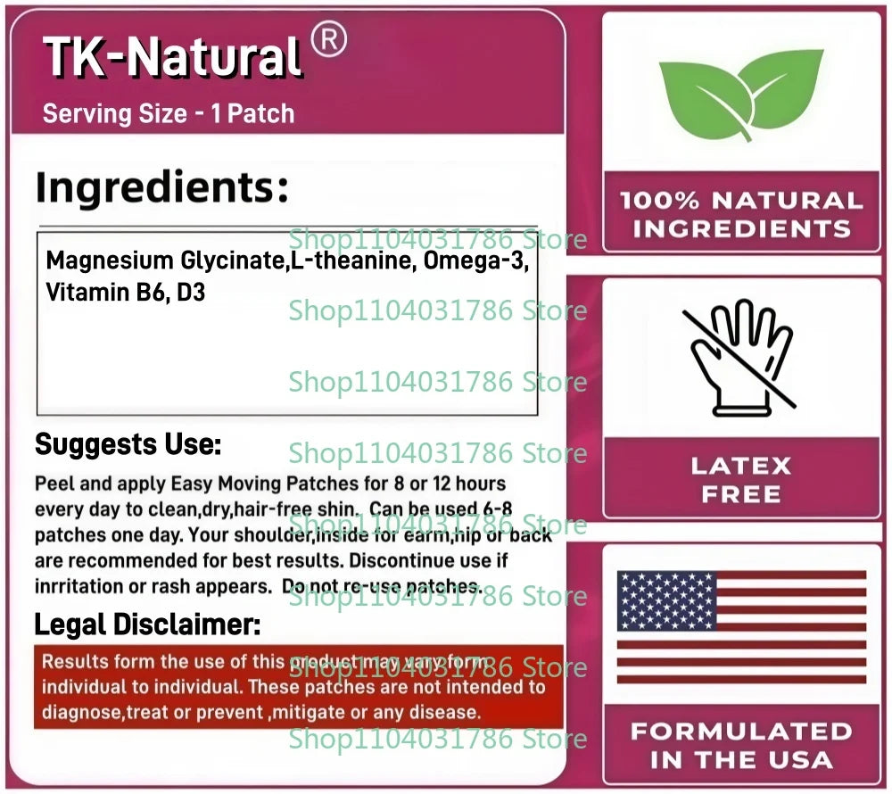 30 Patches Magnesium Glycinate Transdermal Patches With L-theanine, Omega-3,Vitamin B6, D3 - for Sleep, Relaxation, Brain, Bones