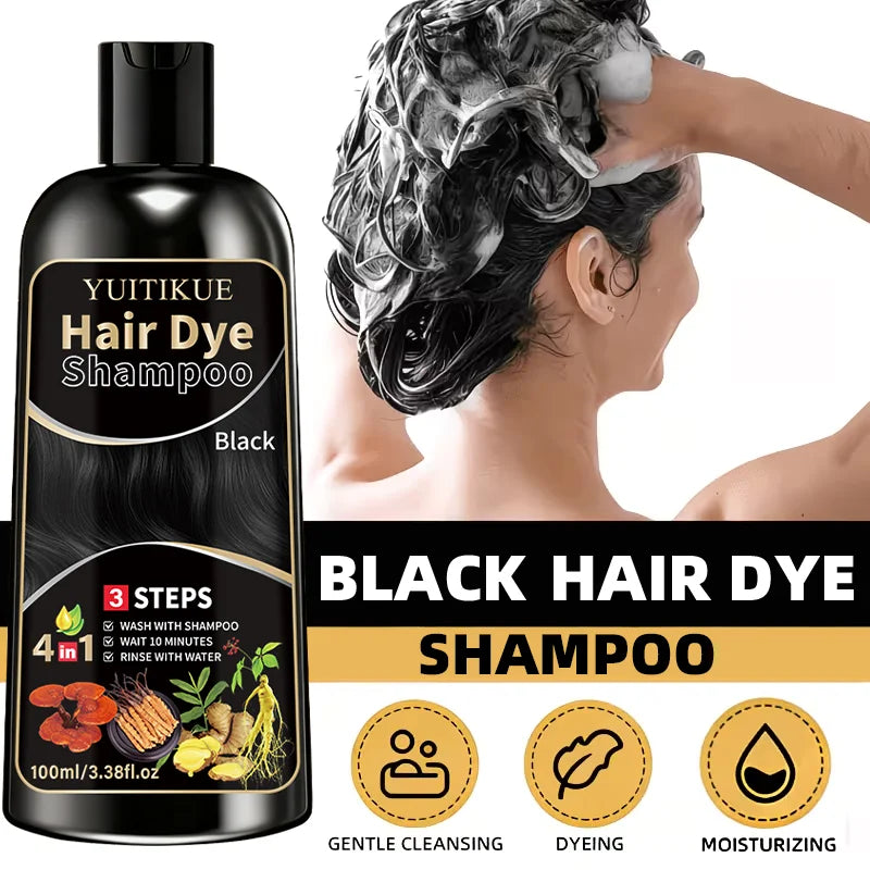 YUITIKUE Herbal Black Hair Dye Shampoo - Gentle Cleansing, Long-Lasting Color & Healthy Dyeing