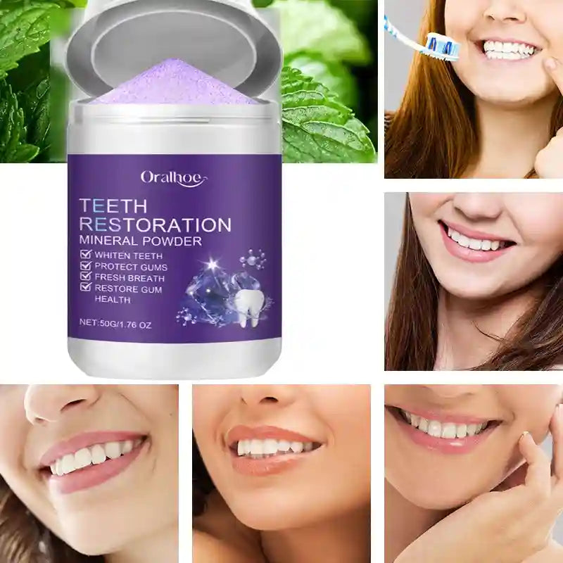 Tidesmit Teeth Restoration Mineral Powder for natural enamel remineralization and teeth whitening treatment.