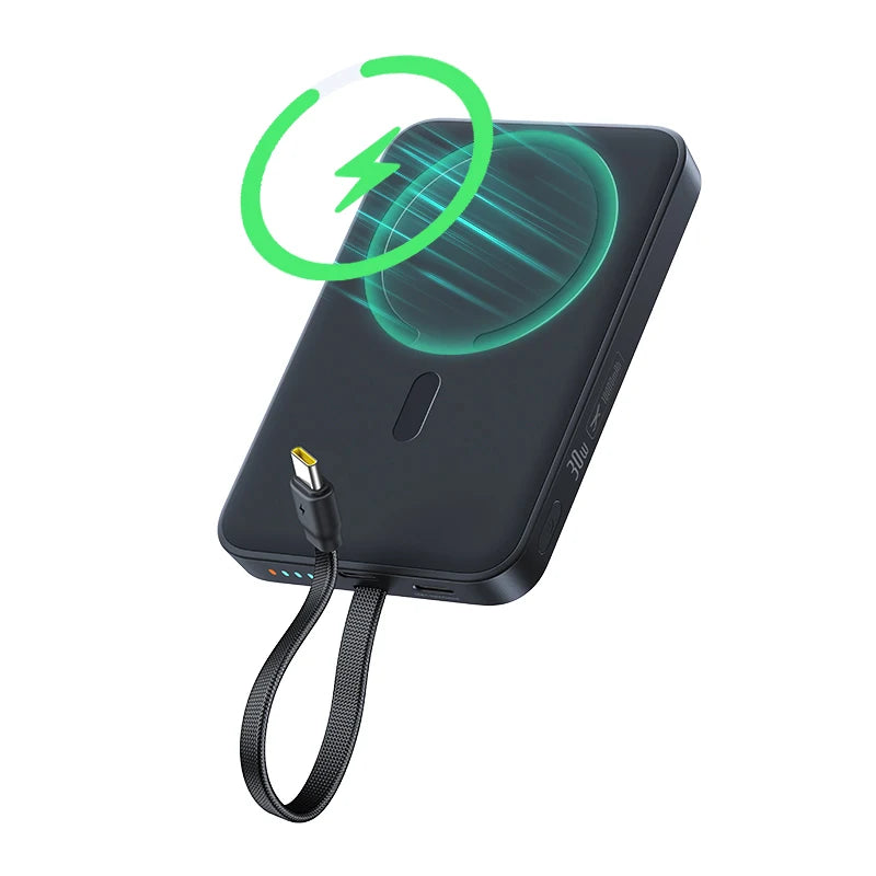 Magnetic 10000mAh Fast Charging Power Bank - PD 30W Travel Battery Built-In USB-C Black 10000mAh China Mainland Tidesmit