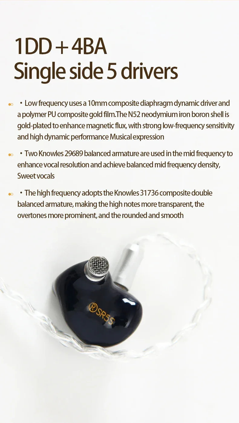 Sound Rhyme SR5S 5-Driver Hybrid HiFi In-Ear Monitors by Tidesmit Tidesmit