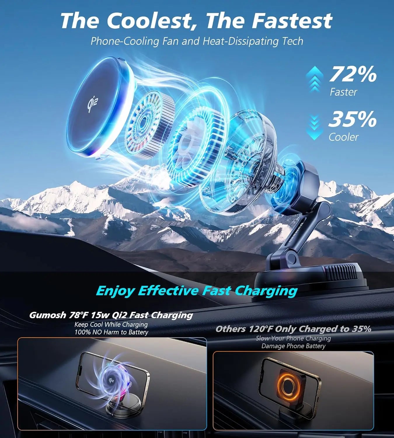 Magnetic Wireless Car Charger with RGB Cooling - MagSafe Compatible Tidesmit