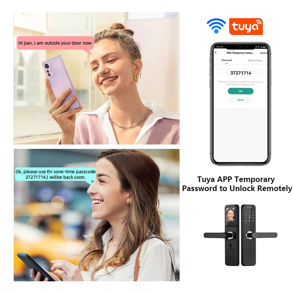 CDOK K12 Tuya WiFi smart door lock, remote unlocking, with cat-eye camera and face unlocking