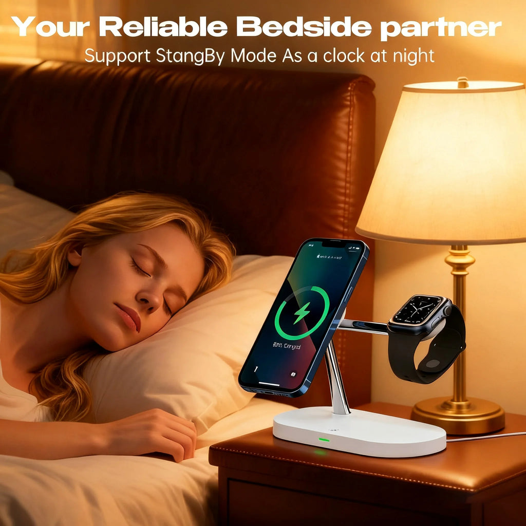 3-in-1 Wireless Charger Station - Qi Certified MagSafe Compatible Power Tidesmit