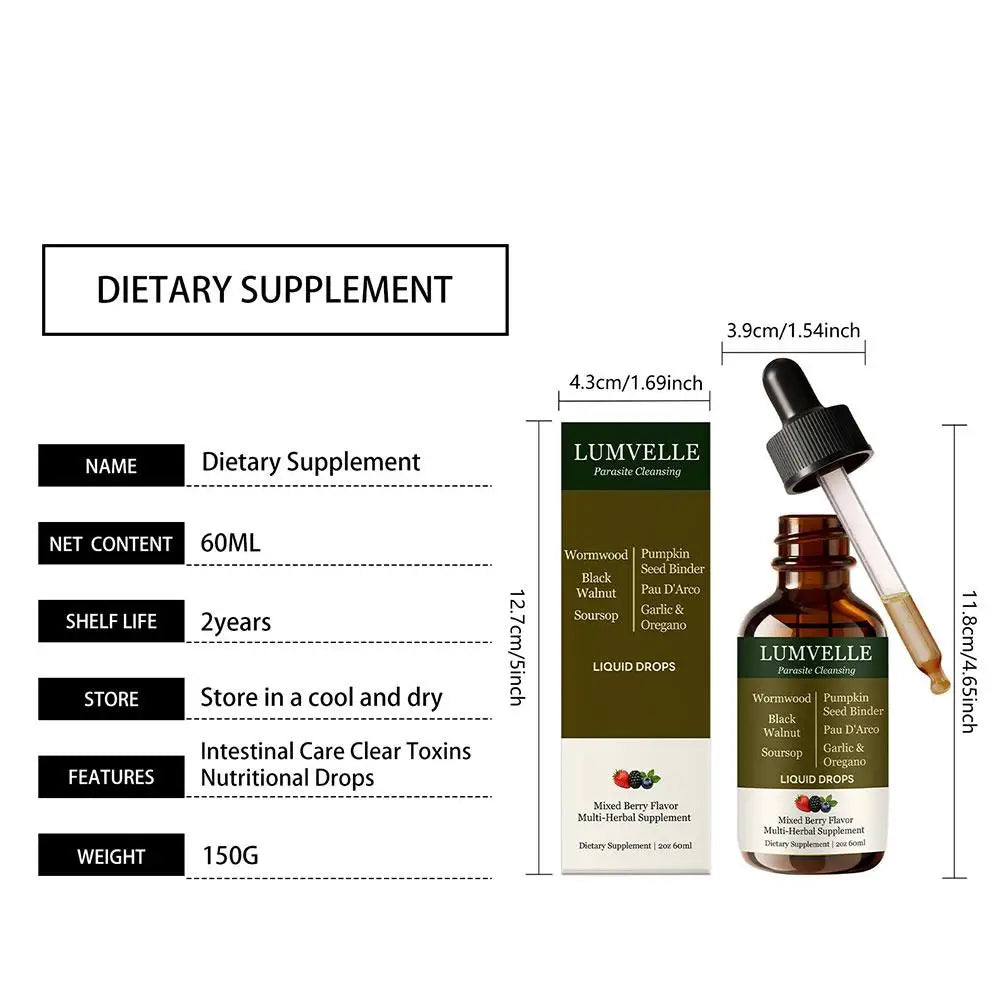 Lumvelle Wild Harvested Wormwood Liquid Drops with 7 Plant Ingredients Gut Cleaning Support & Digestive Balance Daily Wellness