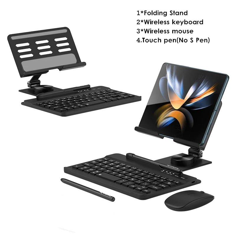 Wireless Keyboard and Mouse for Samsung Galaxy Z Fold Set - Navy/Black/Silver Black Keyboard and stand For Z Fold Series