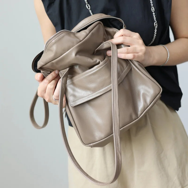 Soft Genuine Leather Women Single Shoudler Bags Small Size Zipper Tote Fashion Versatile Handbag Luxury Design