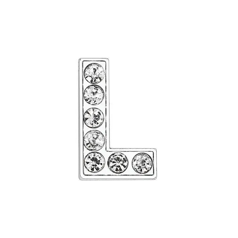 Silver rhinestone letter L slide charm for 8mm DIY pet collars to personalize your dog or cat's accessory.