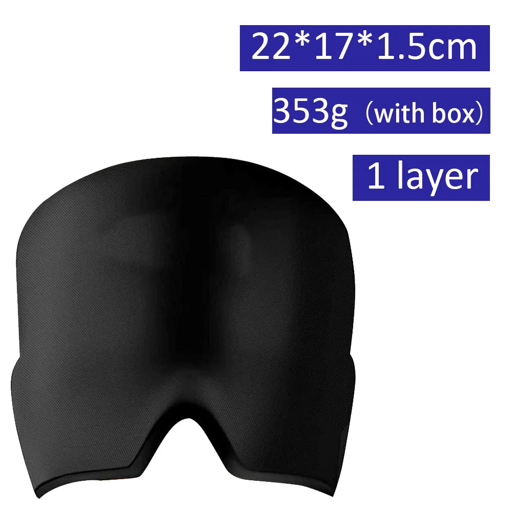 Black gel ice pack headache hat for migraine relief, cold compress wrap for tension and sinus stress, 22x17cm design.