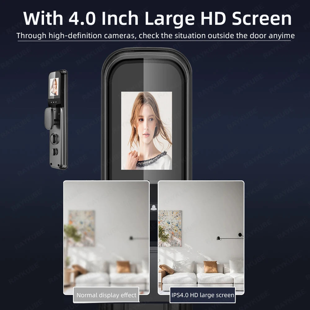 New RAYKUBE X50 Tuya WiFi 3D Face Recognition Digital Fingerprint Door Lock With WiFi Camera Remote APP Video Call 10-language
