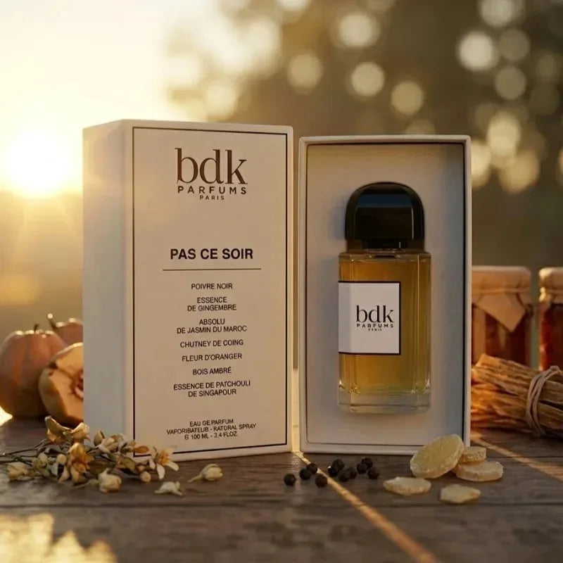 BDK Parfums Pas Ce Soir 100ml EDP: Spicy floral fragrance with ginger, jasmine, and patchouli in a sleek glass bottle.