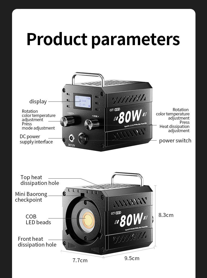 LED Video Light 60-80W Bi-Color Studio Lighting for Content Creators Tidesmit