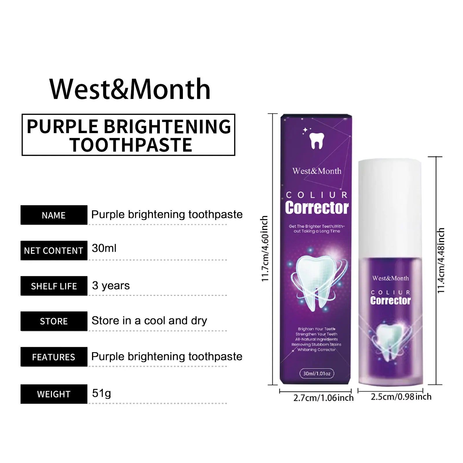 Tidesmit purple color correcting toothpaste for teeth whitening, stain removal, and yellowing reduction.