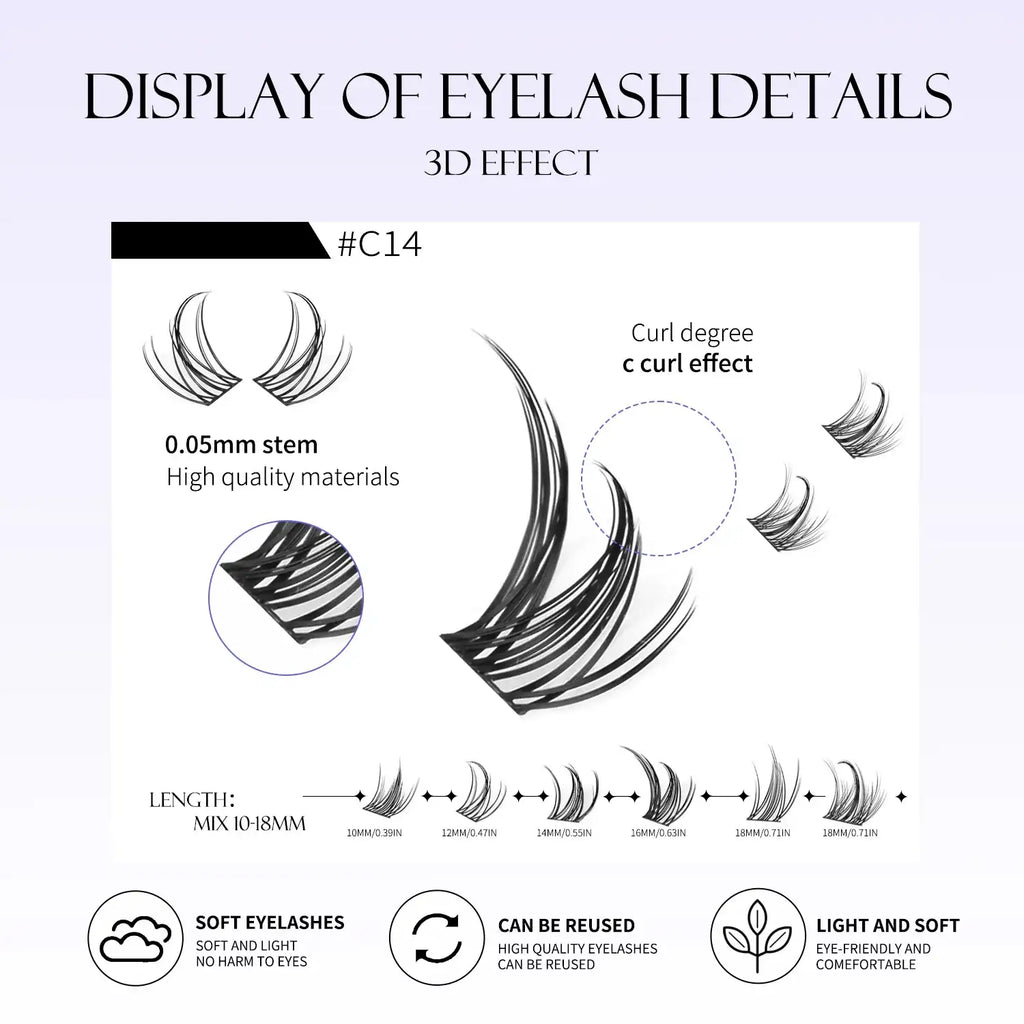 GROINNEYA Eyelashes Clusters 320 pcs Natural Eyelash extension Cluster Lashes Volume Mixed Tray Lashes Cluster Natural