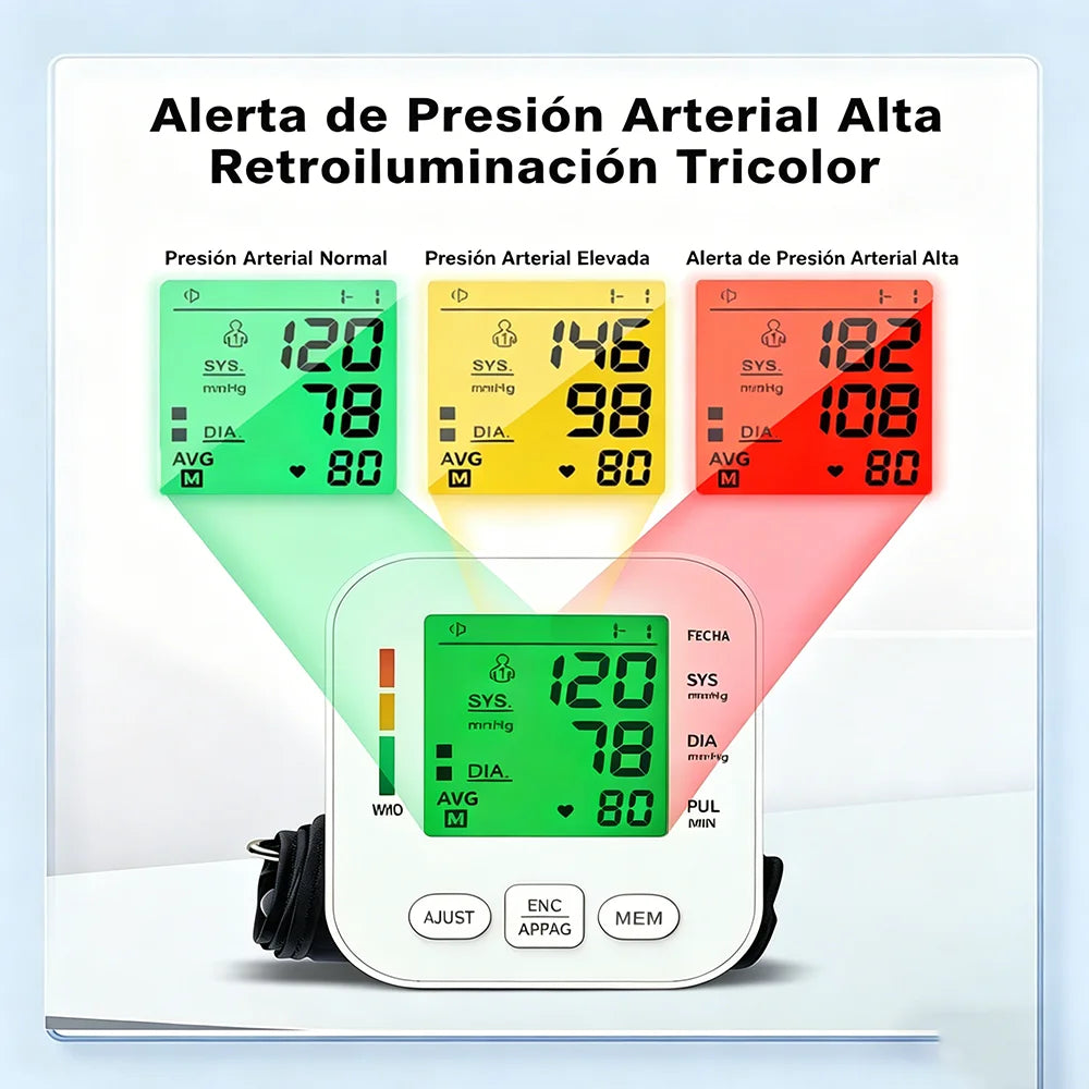 Spanish Blood Pressure Monitor Upper Arm Automatic Tonometer BP Cuff Machine with Backlight LED Display for Home Use Health Care