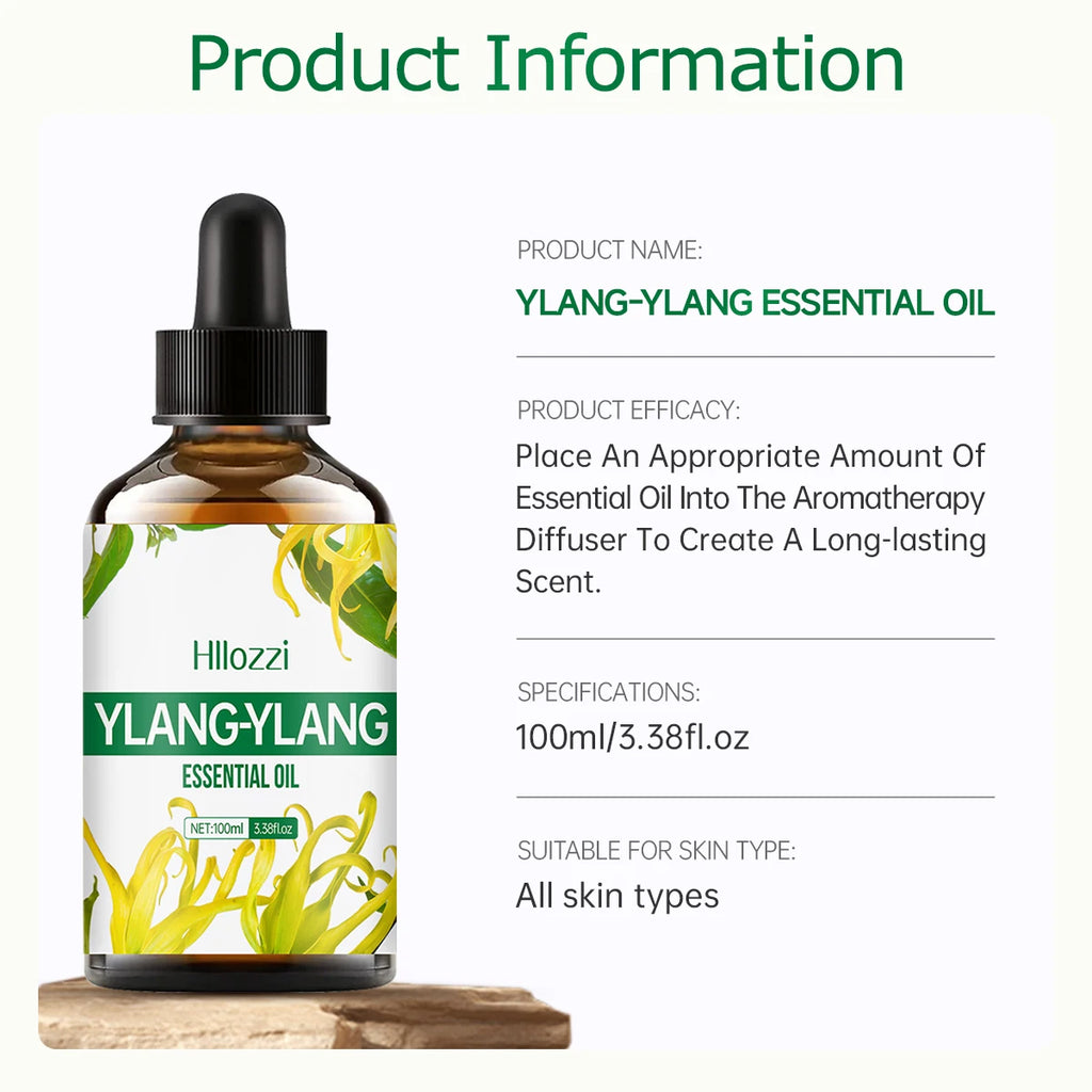 Ylang ylang essential oil is used for skin care, massage, bathing, and is suitable for face, body, nails and hair.
