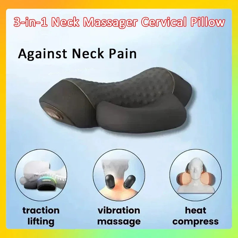 Neck Traction Pillow with Heat Vibration Massager | Tidesmit Massage Cushion Tidesmit