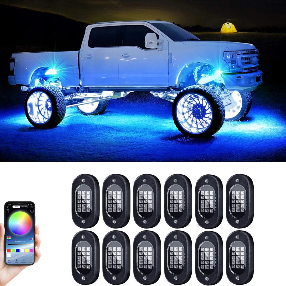 LED Rock Lights for Trucks | 4-12 Pod RGB App-Controlled Underglow Kit 12 pods Tidesmit