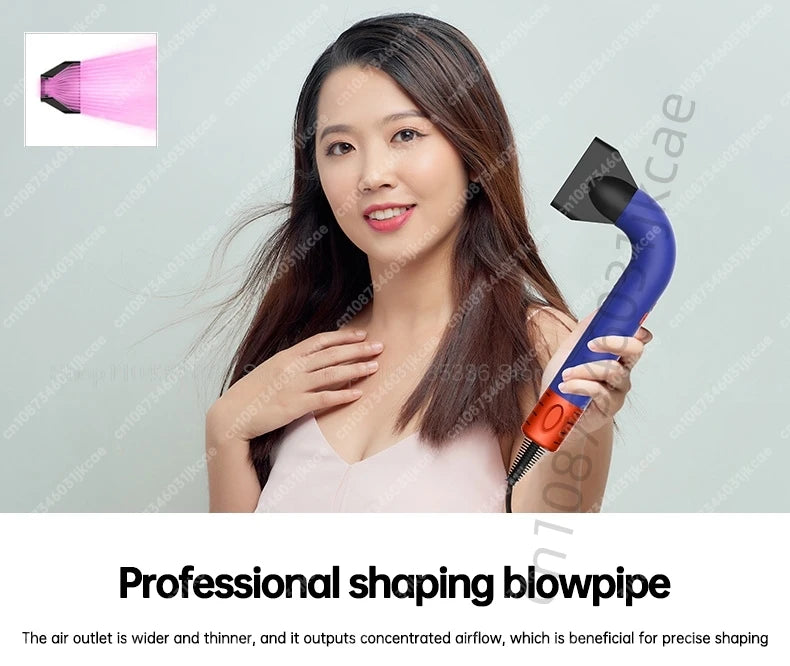 Blue and orange leafless negative ion hair dryer with precision styling nozzle for professional salon hair care.