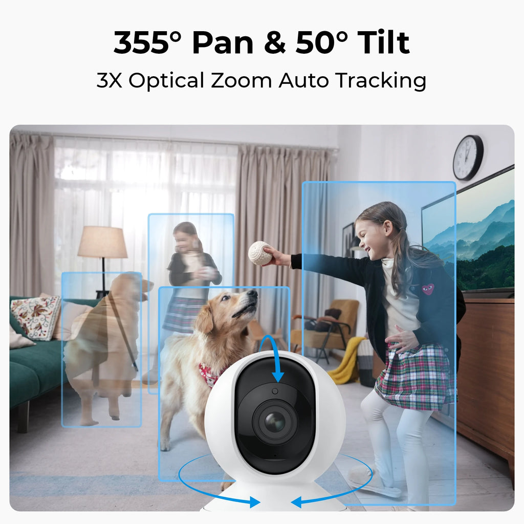REOLINK 5MP WiFi Security Camera Person/Pet/Crying Detection Indoor Baby Monitor 2 Way Audio PT Auto Tracking IP Camera E1-Pro