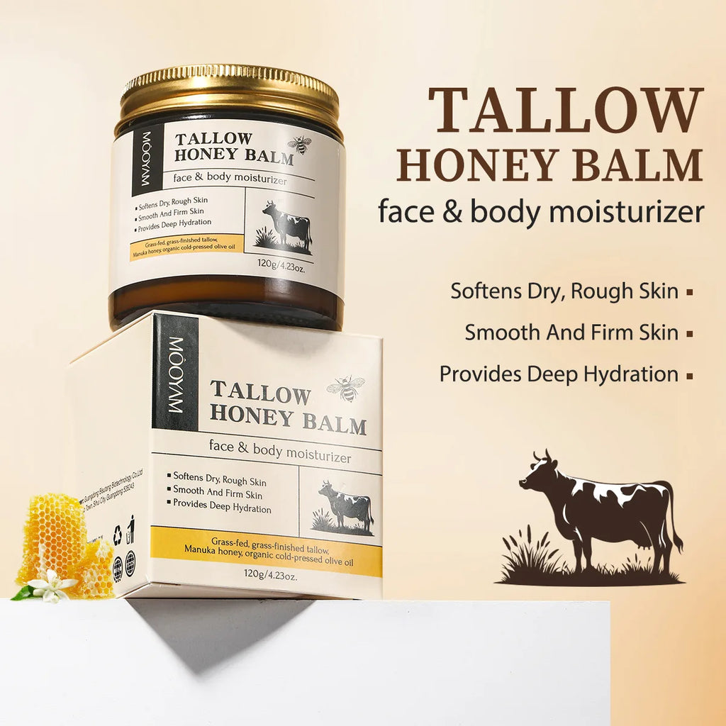 120g Beef Tallow Paste Deeply Moisturizer Brightening Wrinkle Remover Grass Fed Tallow Wild Honey Face Body Cream Skin Car