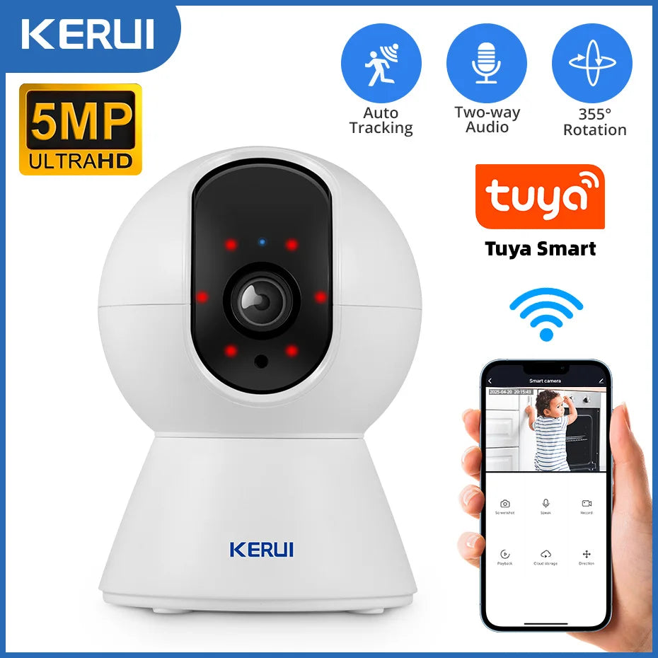 KERUI Onvif  4K 5MP 8MP WiFi IP Camera Indoor Wireless Home Security CCTV Surveillance Camera With Tuya Smart Auto Tracking
