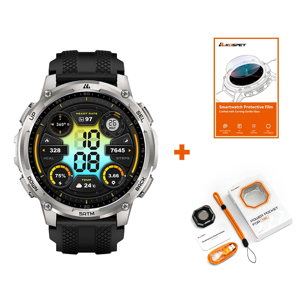 KOSPET TANK T4C Smart & Rugged Watch for Men Military-Grade Body with GPS Health Tracking & On-Wrist Flashlight 5ATM Waterproof