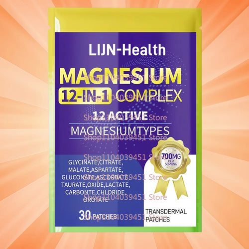Magnesium 12-in-1 complex transdermal patches, 30 pack for sleep and muscle support, supplement category product view.