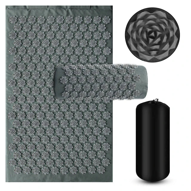 Acupressure Mat Set with Pillow - 3PCS Portable Muscle Relief System Body Shaping Massage Equipment 3PCS-Gray Tidesmit