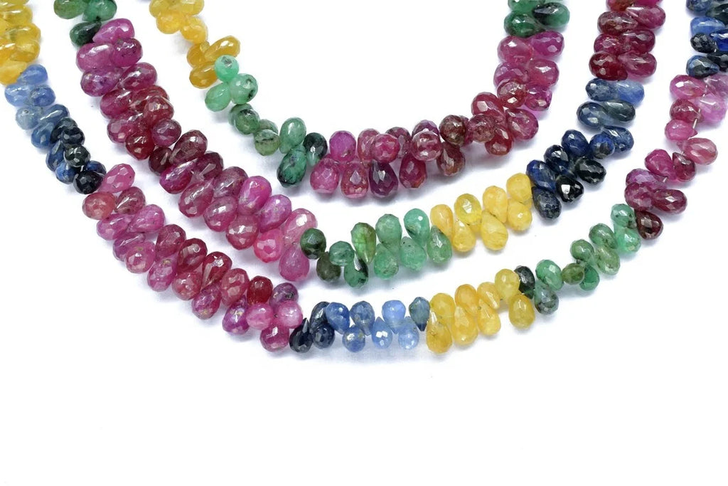 Four-color faceted drop bead strands, 4x6mm beads, curved necklace shape