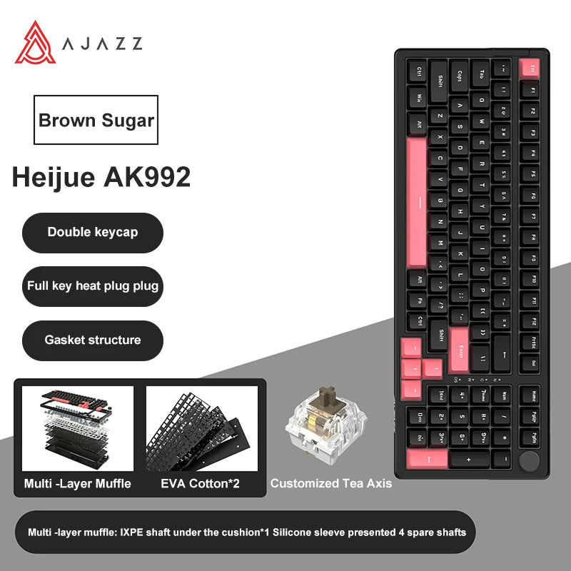 AK992 Retro Wired Mechanical Keyboard 100% 98-Key Full Layout Hot-Swap USB Gaming Keyboard Multimedia Key Knob, Blue Backlight