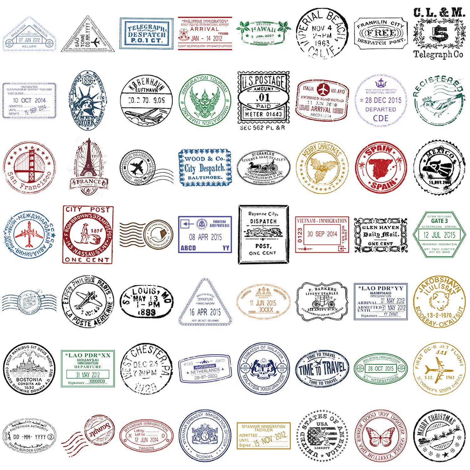 60Pcs Creative Retro Postmark Stickers, Envelope Sealing Stickers, DIY Phone Cases, Notebook, Waterproof Sticker