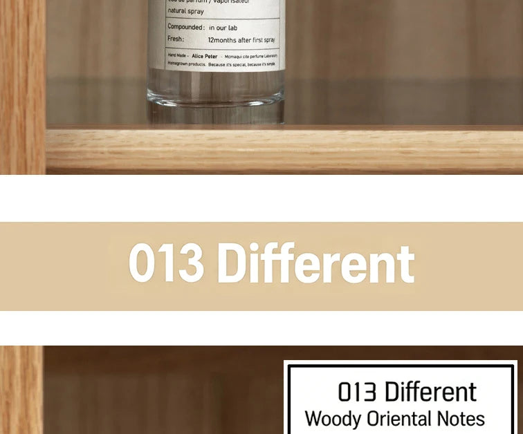 013 Different unisex EDT perfume by Alice Peter. 100ml cylindrical bottle, fresh sandalwood and fruity notes.