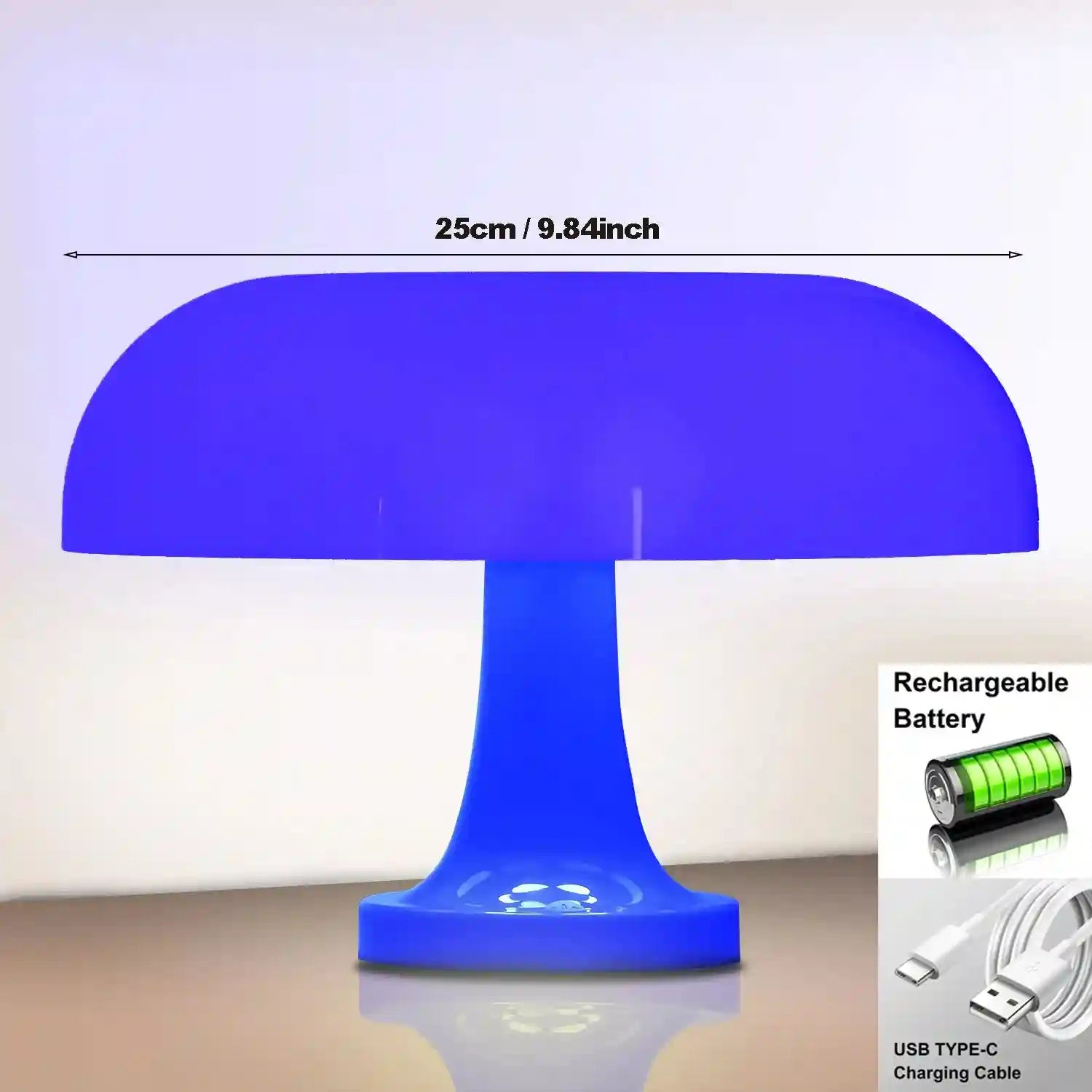 Mushroom Table Lamp - Bauhaus Bedside LED Light, 25cm Adjustable Desk Lamp Blue charging 25cm Tidesmit