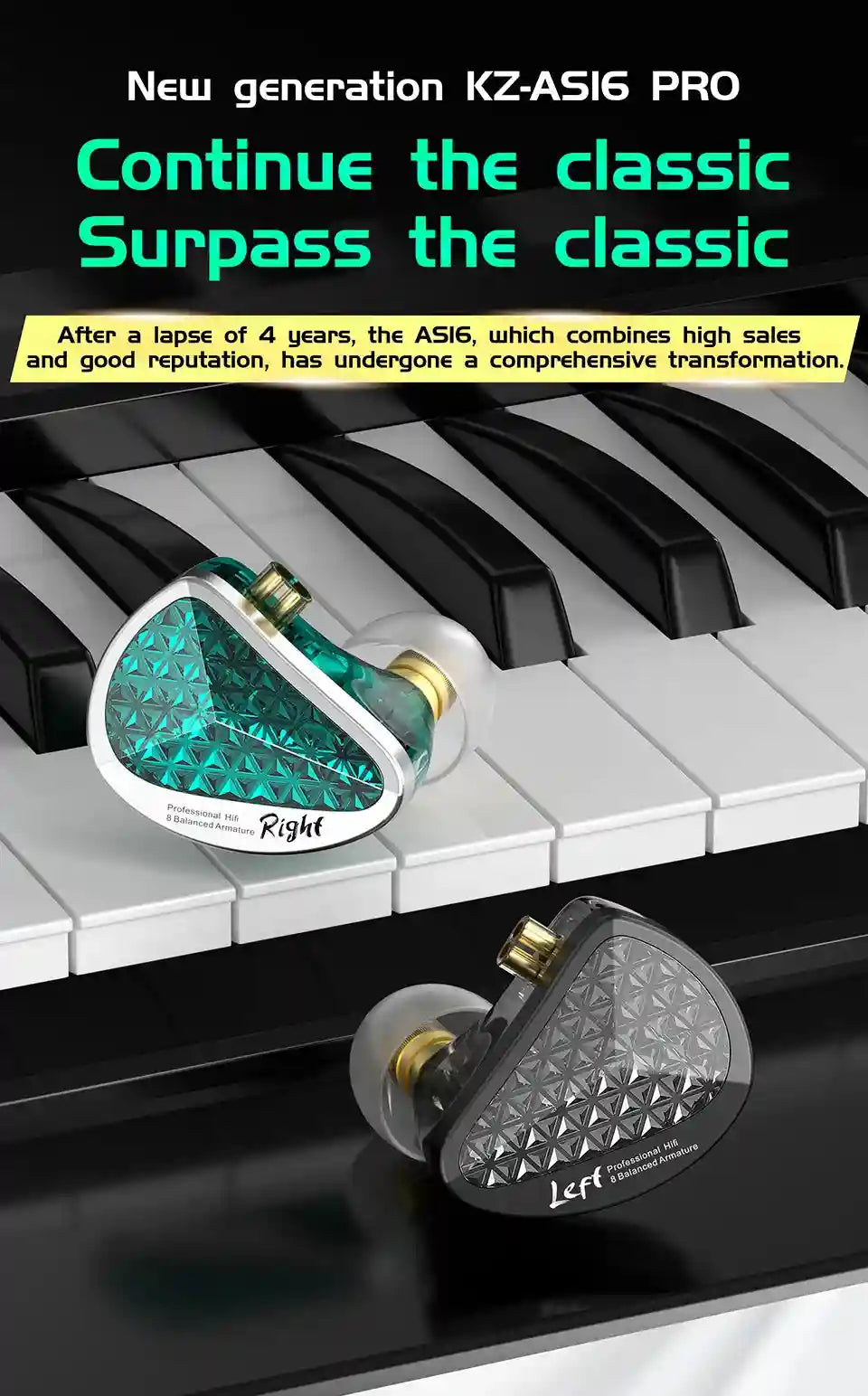 KZ AS16 Pro In-Ear Monitors | 16BA Balanced Armature Studio Audio Tidesmit