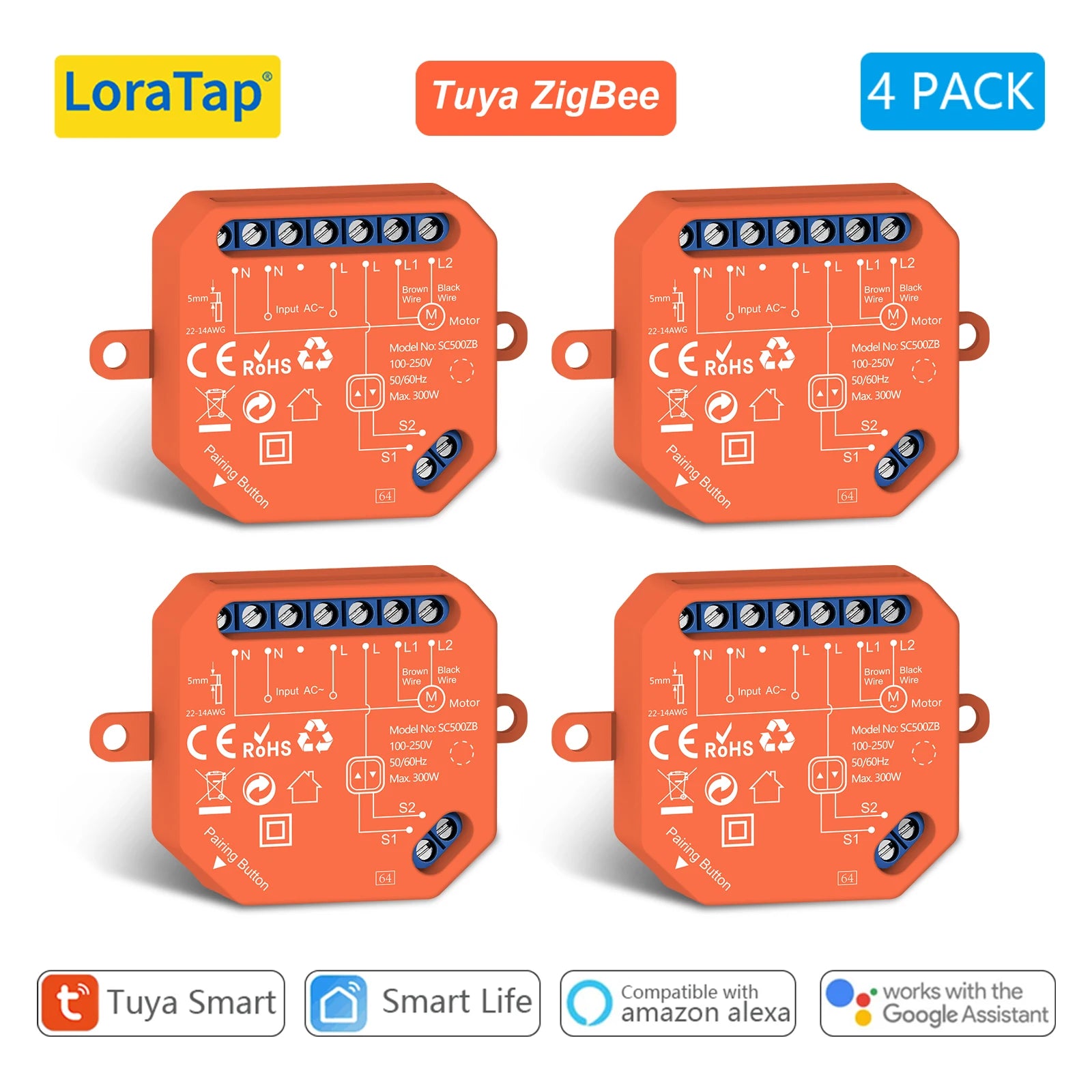 Zigbee Roller Shutter Switch Module - Precision Percentage Control 4 PACK Tidesmit