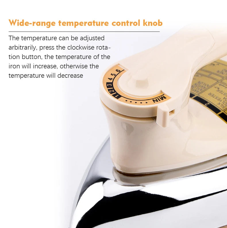 Tidesmit DMWD 1000W mini handheld dry iron for clothing wrinkle removal and DIY ironing stickers, side view.