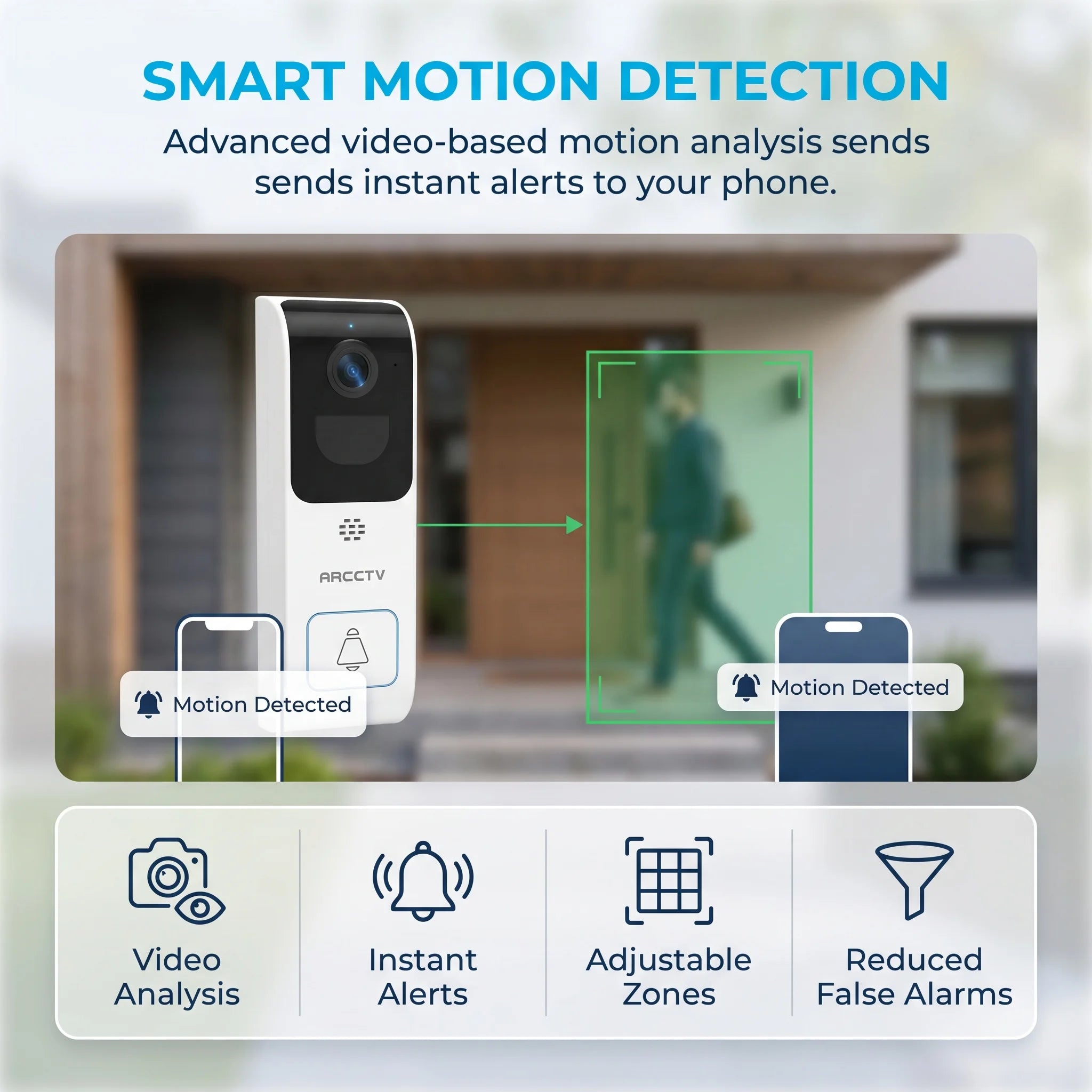 ARCCTV 2K Dual-band WiFi HD Video Doorbell Camera With Two-way Intercom Infrared Night Vision Motion Detection IP66 Waterproof