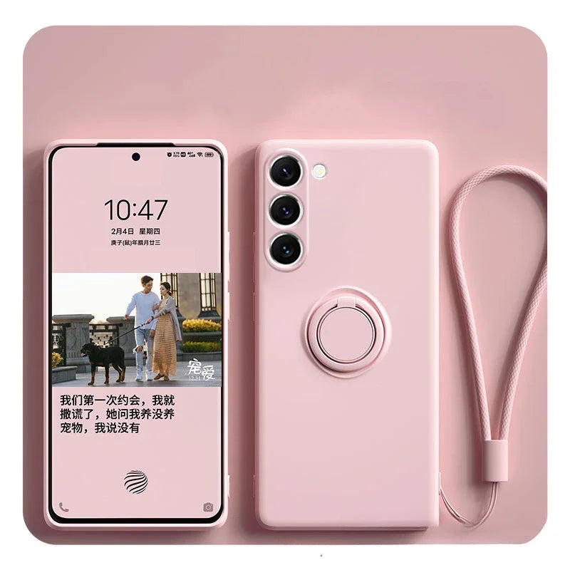 Magnetic Silicone Phone Case for Galaxy S25 with Ring Stand Pink Tidesmit