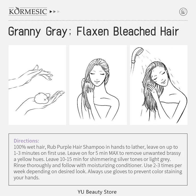 Professional Remove Yellow Shampoo Bleached Hair Anti-Yellow Lock-Color Shampoo Silver White Gray Smooth Shine Fluffy Hair Care