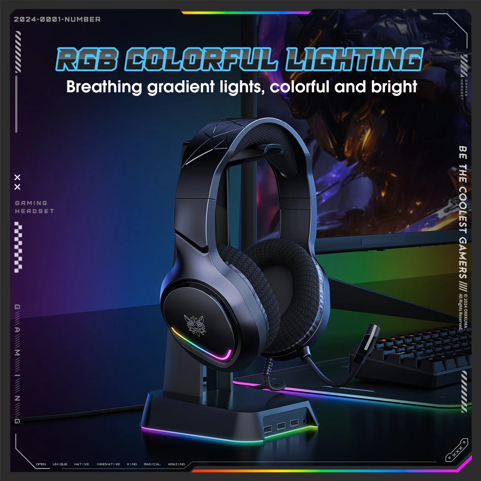 Tidesmit Gaming Headset with 50mm Drivers & RGB LED for PC PS5 Xbox Tidesmit