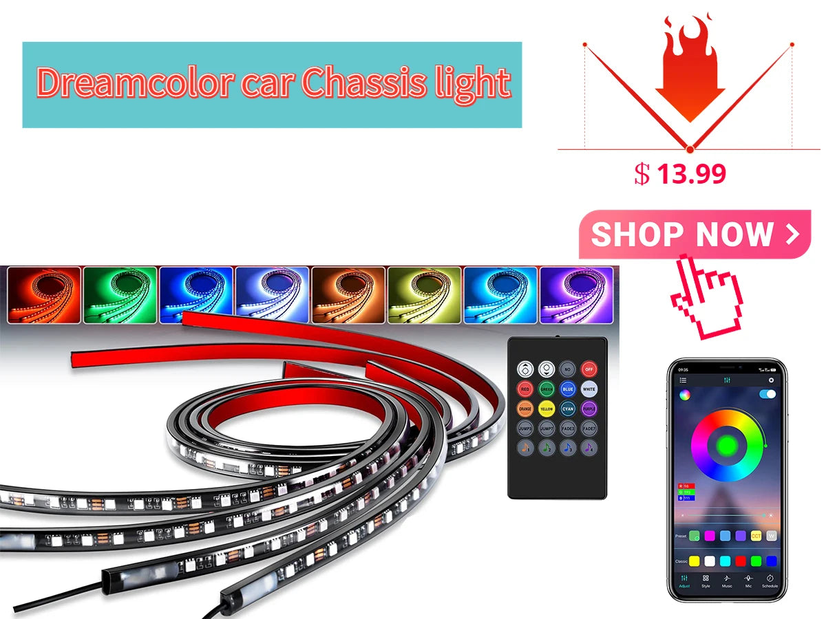 LED Car Interior Ambient Lighting Kit with RGB Smartphone Control Tidesmit