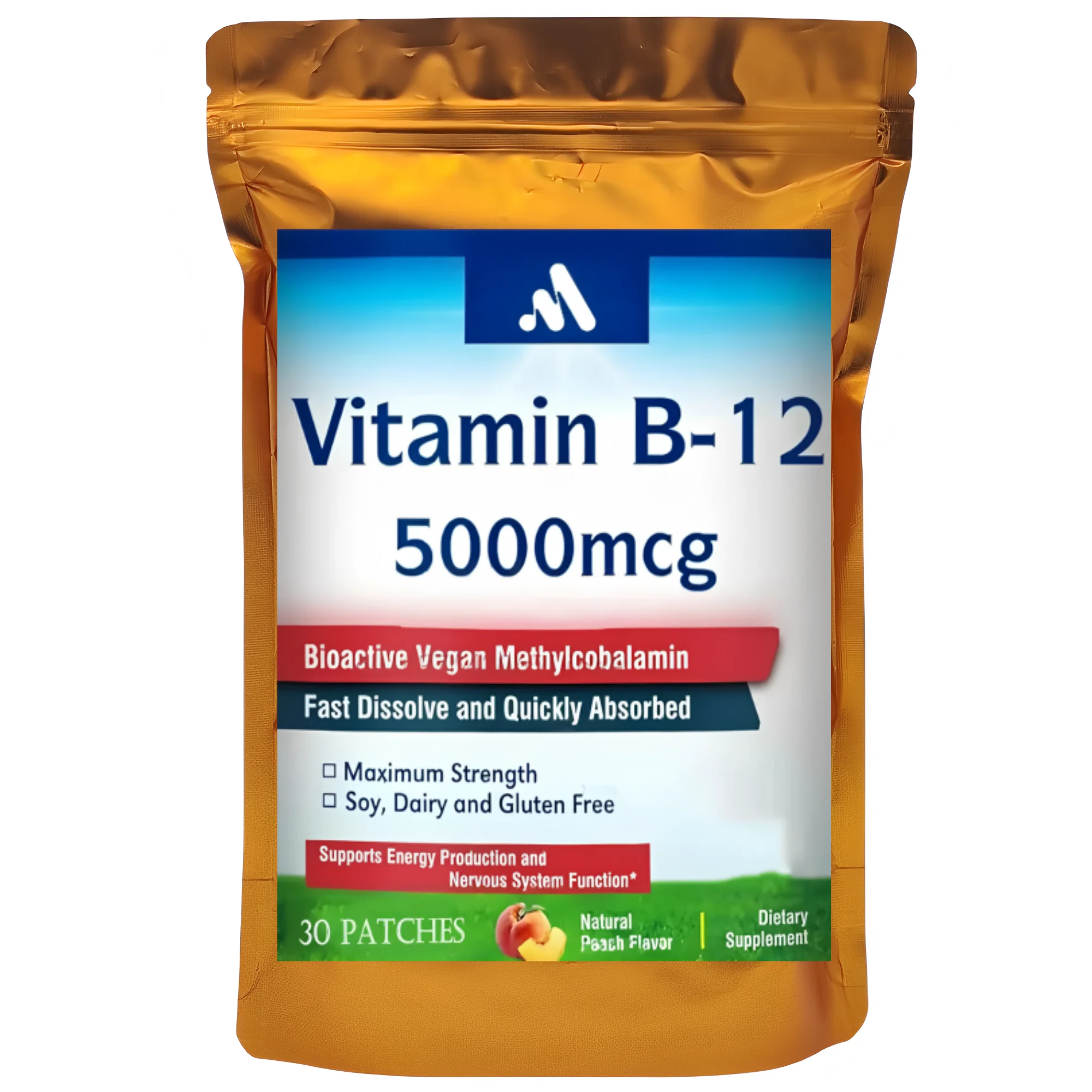Tidesmit Vitamin B12 5000mcg Transdermal Patches with B2, B6 for Energy and Brain Support, 30 Count Supplement Pack.