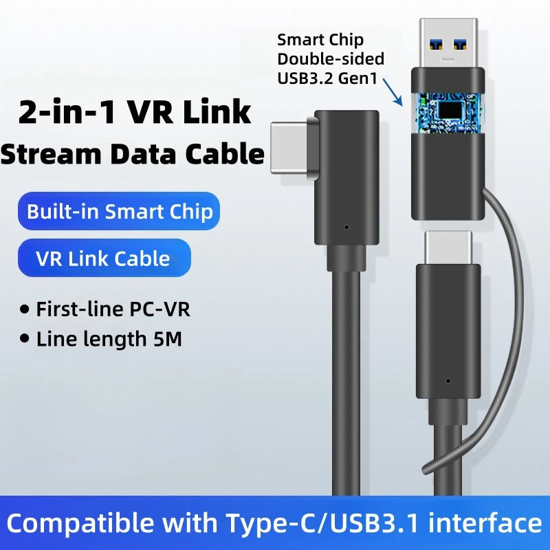 VR Link Cable 5M for Meta Quest 3 and Pico 4 - High-Speed 5Gbps USB-C Tidesmit