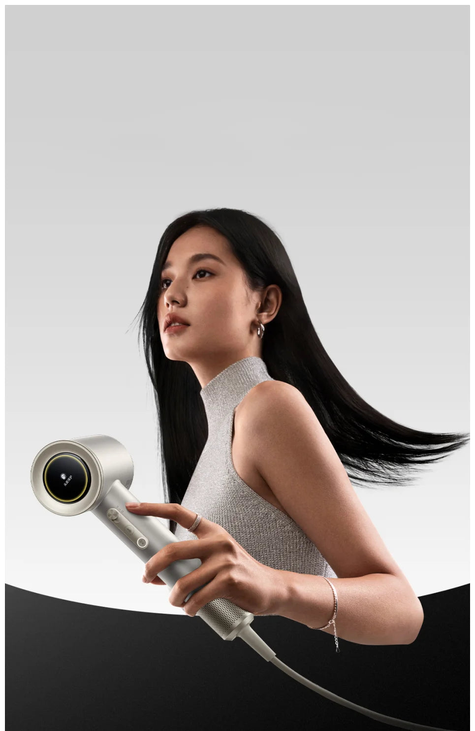 MIJIA High Speed Water Ion Hair Dryer Pro: sleek silver design with smart digital display for fast, healthy drying.