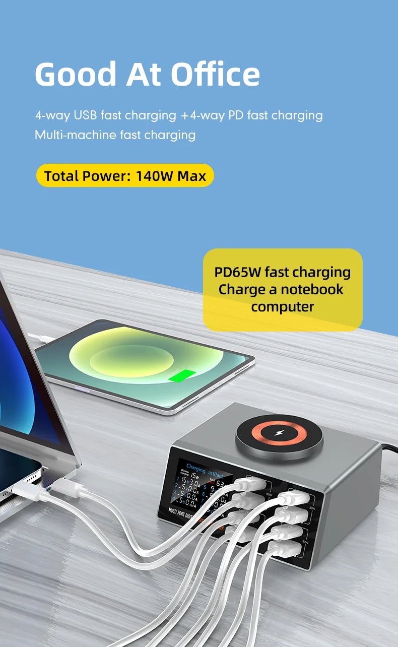 140W 8-Port USB Fast Charging Station - Multi-Device Desktop Power Hub Tidesmit