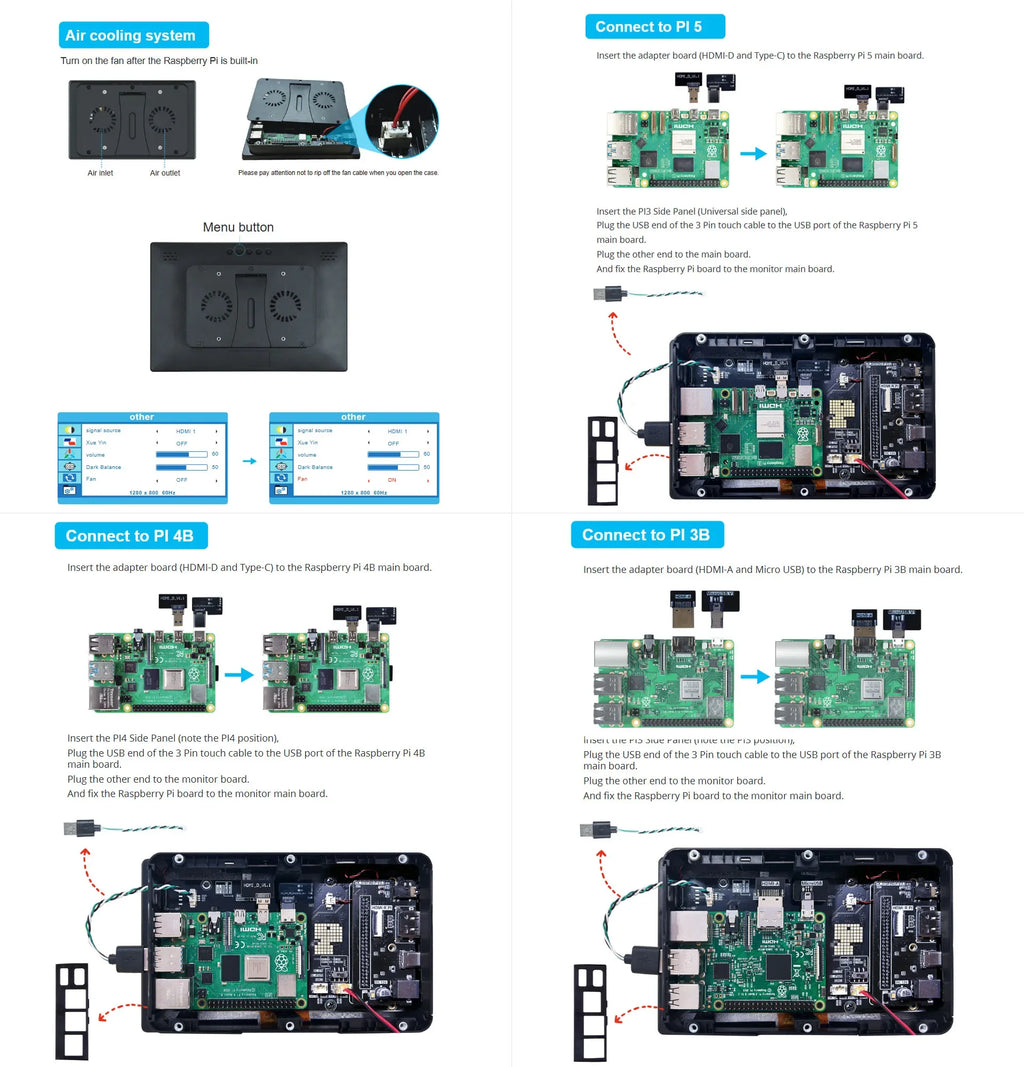 10.1 Inch Raspberry Pi 5 4/3/B/B+/A+ Monitor 1280x800 IPS 5-Points Capacitive Touchscreen Drive Free HDMI Display For Win 7/8/10