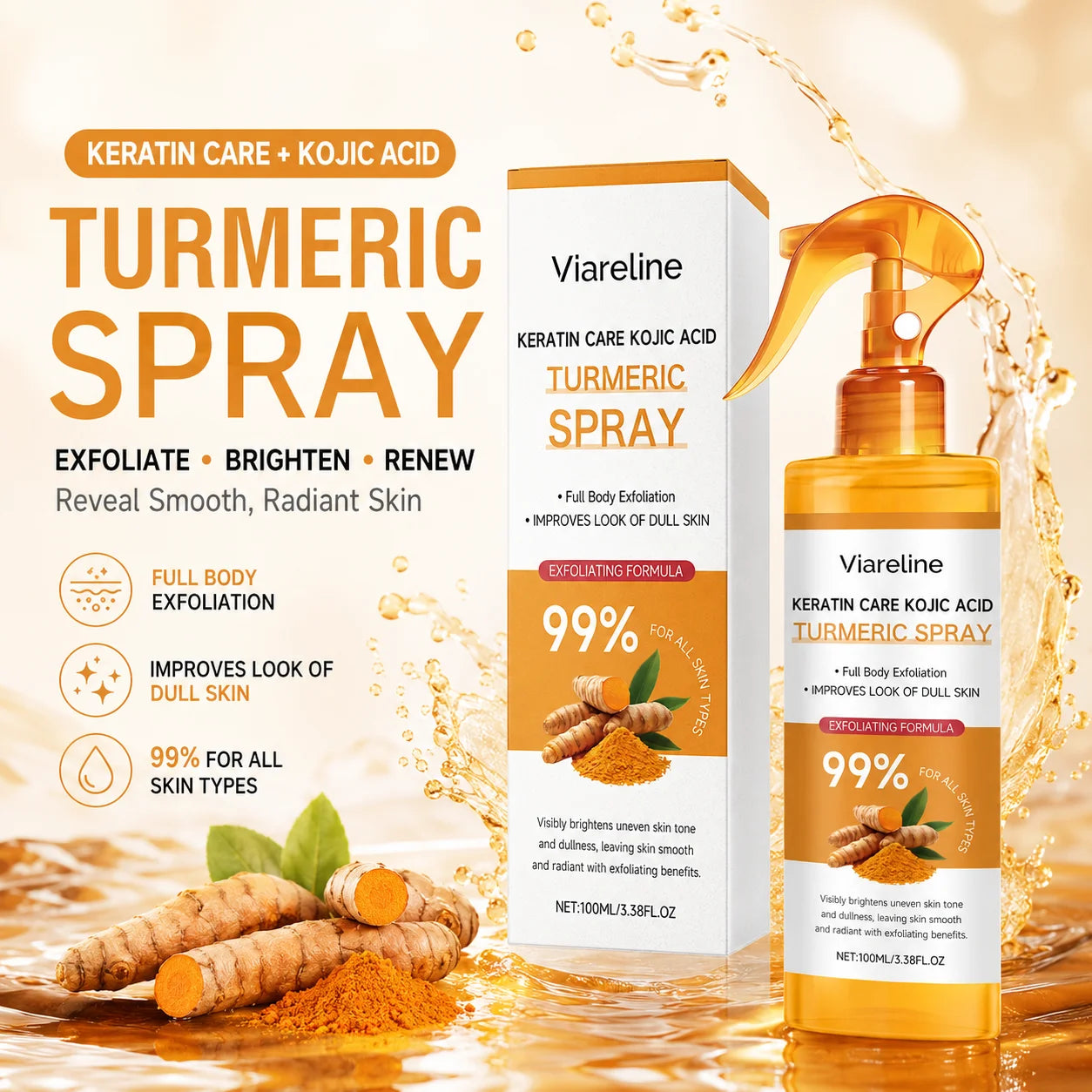 100/200/300ml Kojic Spray For Turmeric Exfoliating Keratin Brightens Uneven Skin Tone Improves Dullness Full Body Use Skin Spray