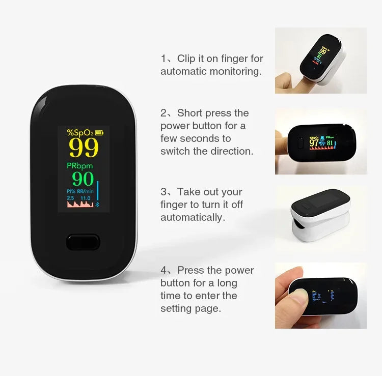 Resoxy Pulse Fingertip Oximeter Heart Rate Blood Oxygen Saturation Monitor TFT Display For Android Apple Apps Bluetooth Oximeter