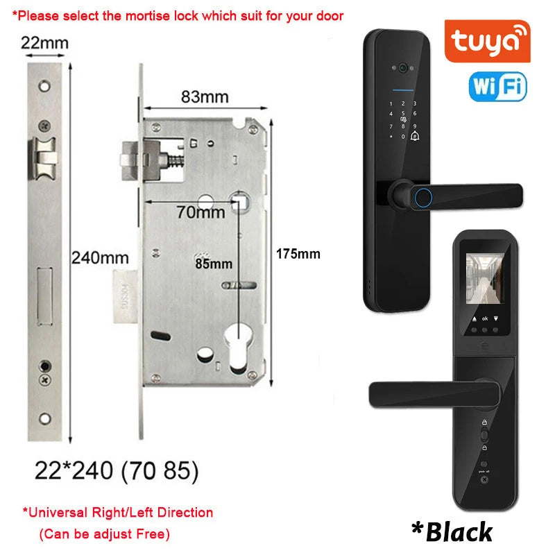 XSDTS New Tuya Wifi Digital Electronic Smart Door Lock With Biometric Camera Fingerprint Smart Card Password Key Unlock